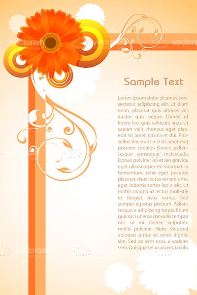 Abstract Text Frame with Orange Flower and Floral Pattern